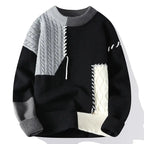 Men's black colour block crew neck knitted jumper