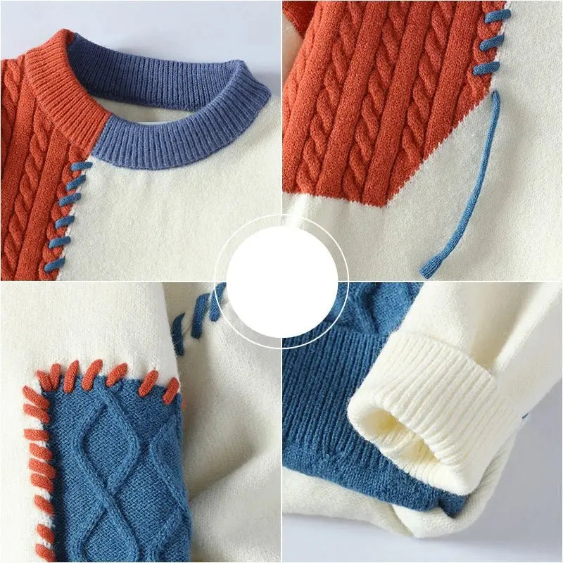 Men's colour block crew neck knitted jumper
