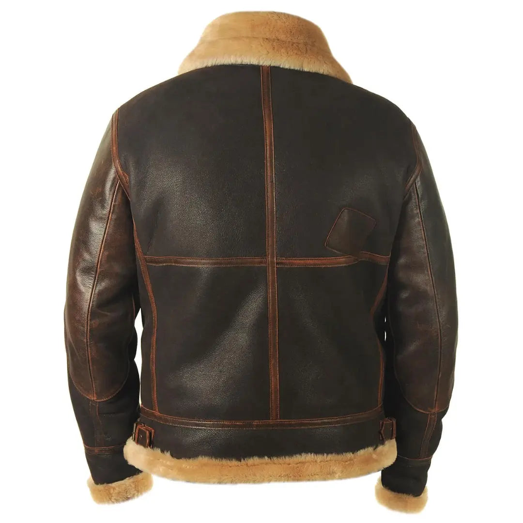 Men's dark brown aviator jacket with shearling collar