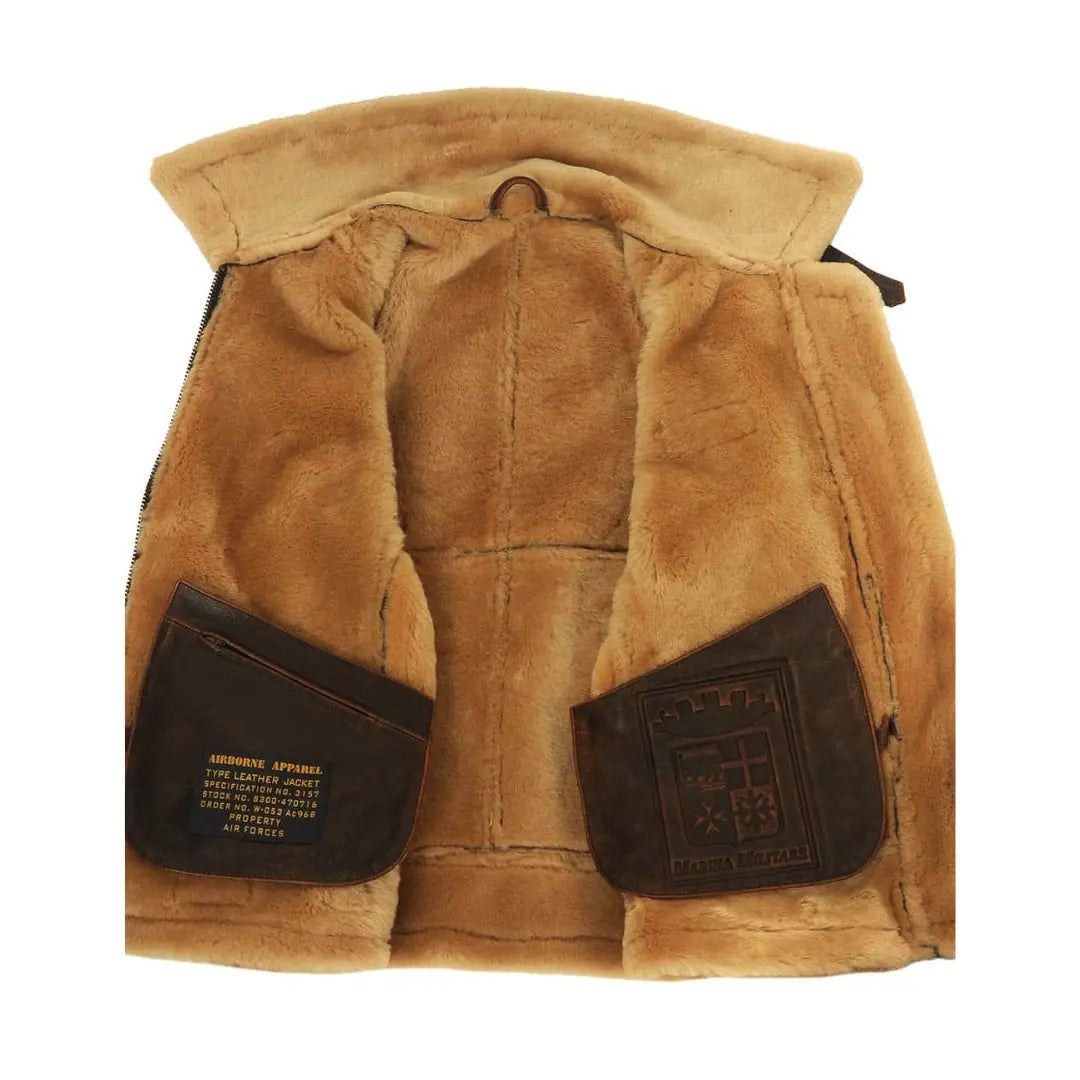 Men's dark brown aviator jacket with shearling collar