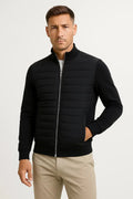 Men's black quilted hybrid jacket with knitted sleeves