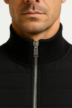 Men's quilted hybrid jacket with knitted sleeves