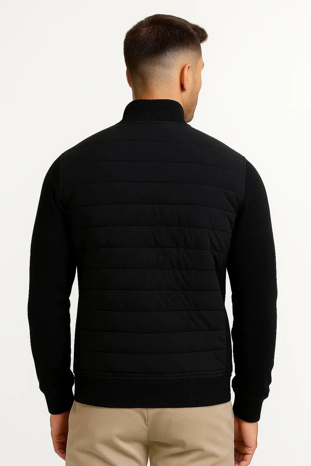 Men's quilted hybrid jacket with knitted sleeves