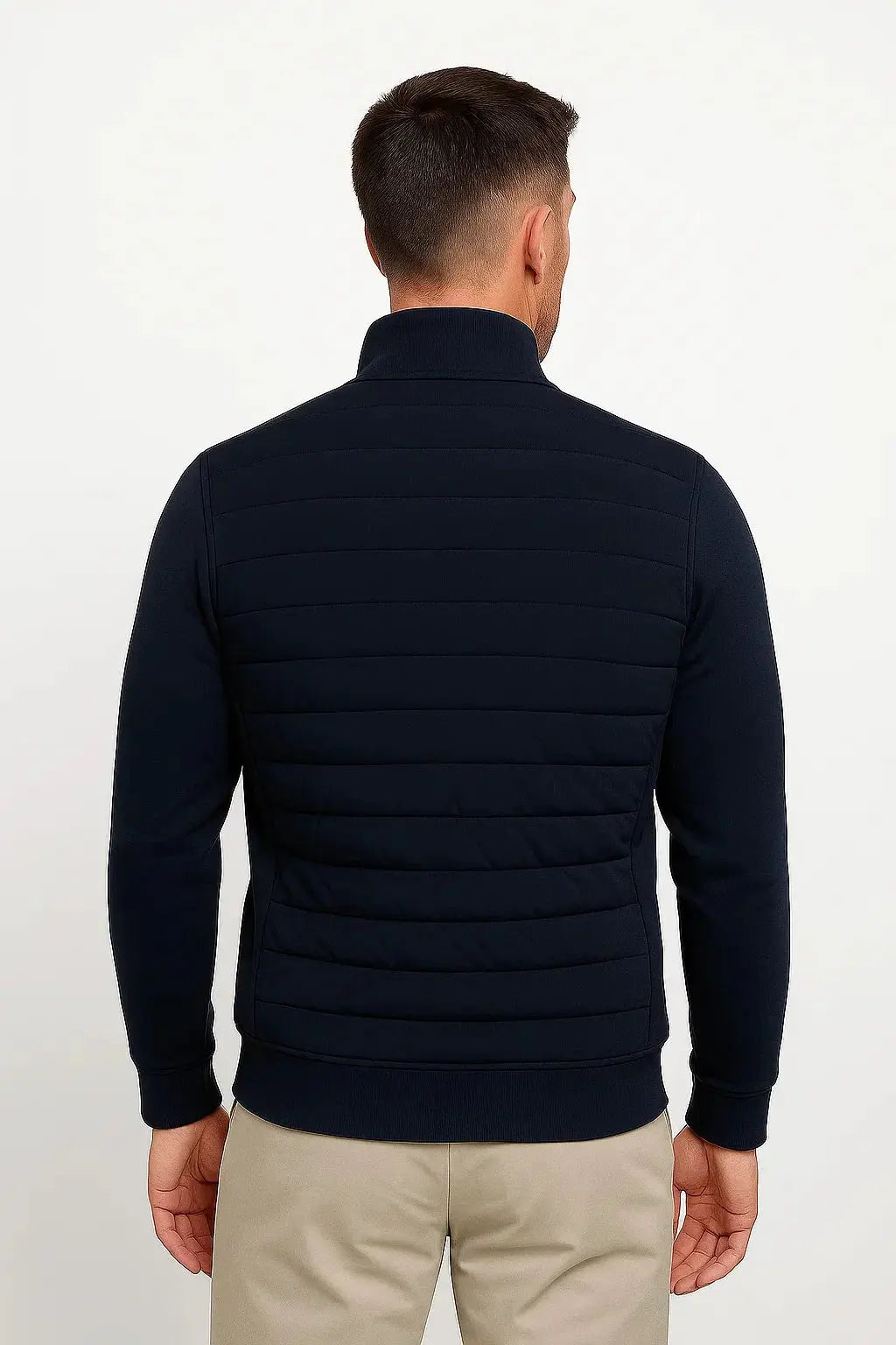 Men's quilted hybrid jacket with knitted sleeves
