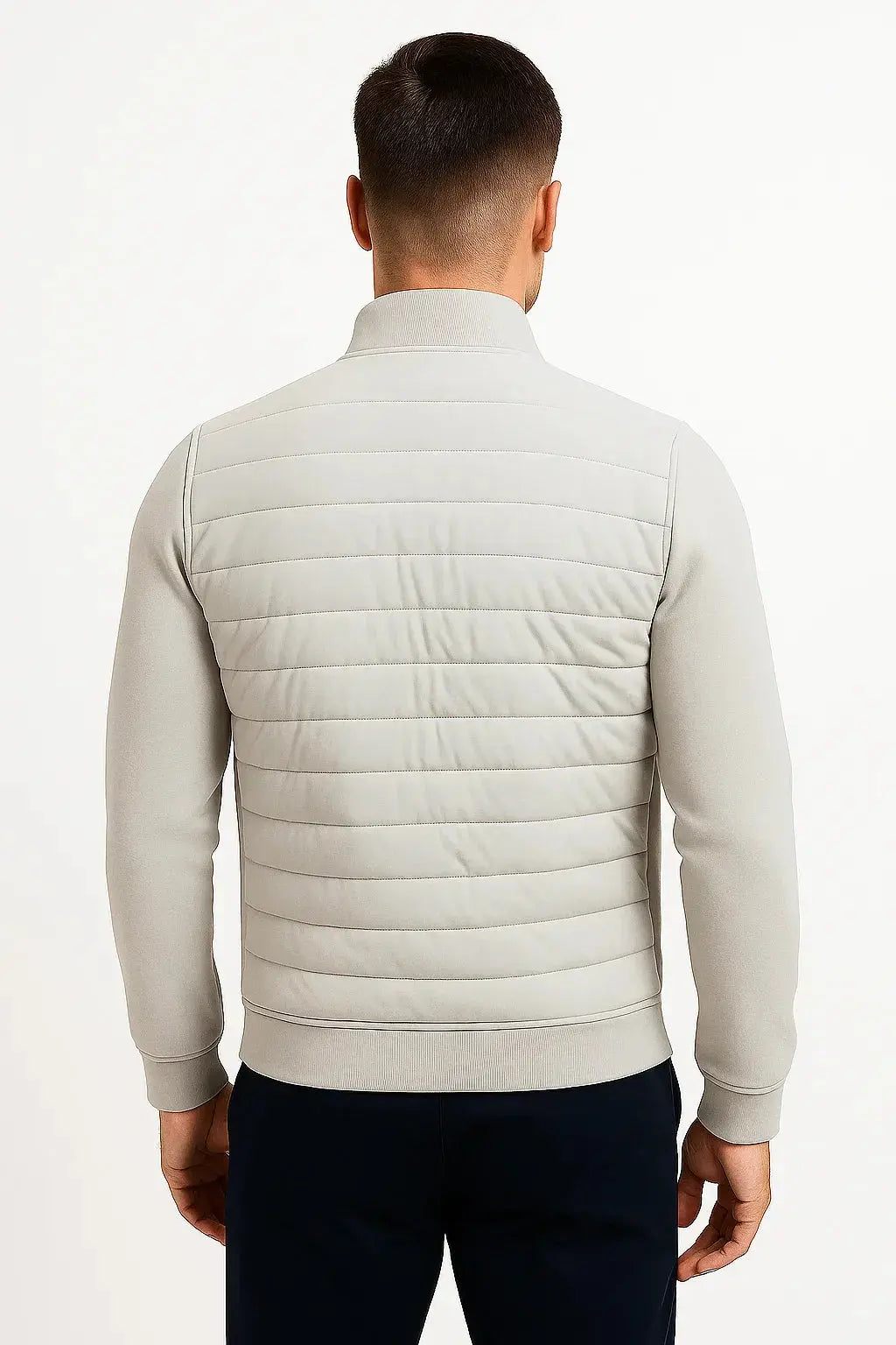 Men's quilted hybrid jacket with knitted sleeves