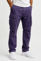 Men's purple loose fit cotton cargo trousers