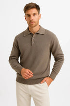 Men's taupe classic knitted polo shirt