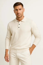 Men's cream merino wool knitted polo shirt