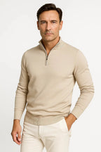 Men's beige cotton blend quarter zip jumper