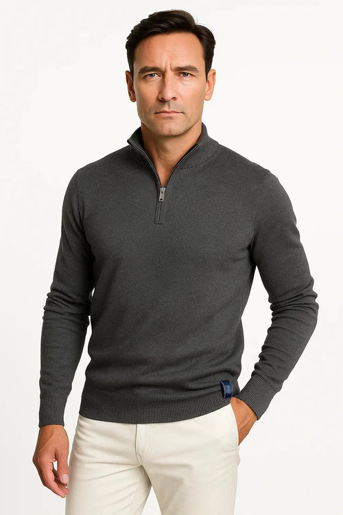 Men's dark grey cotton blend quarter zip jumper