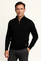 Men's black cotton blend quarter zip jumper