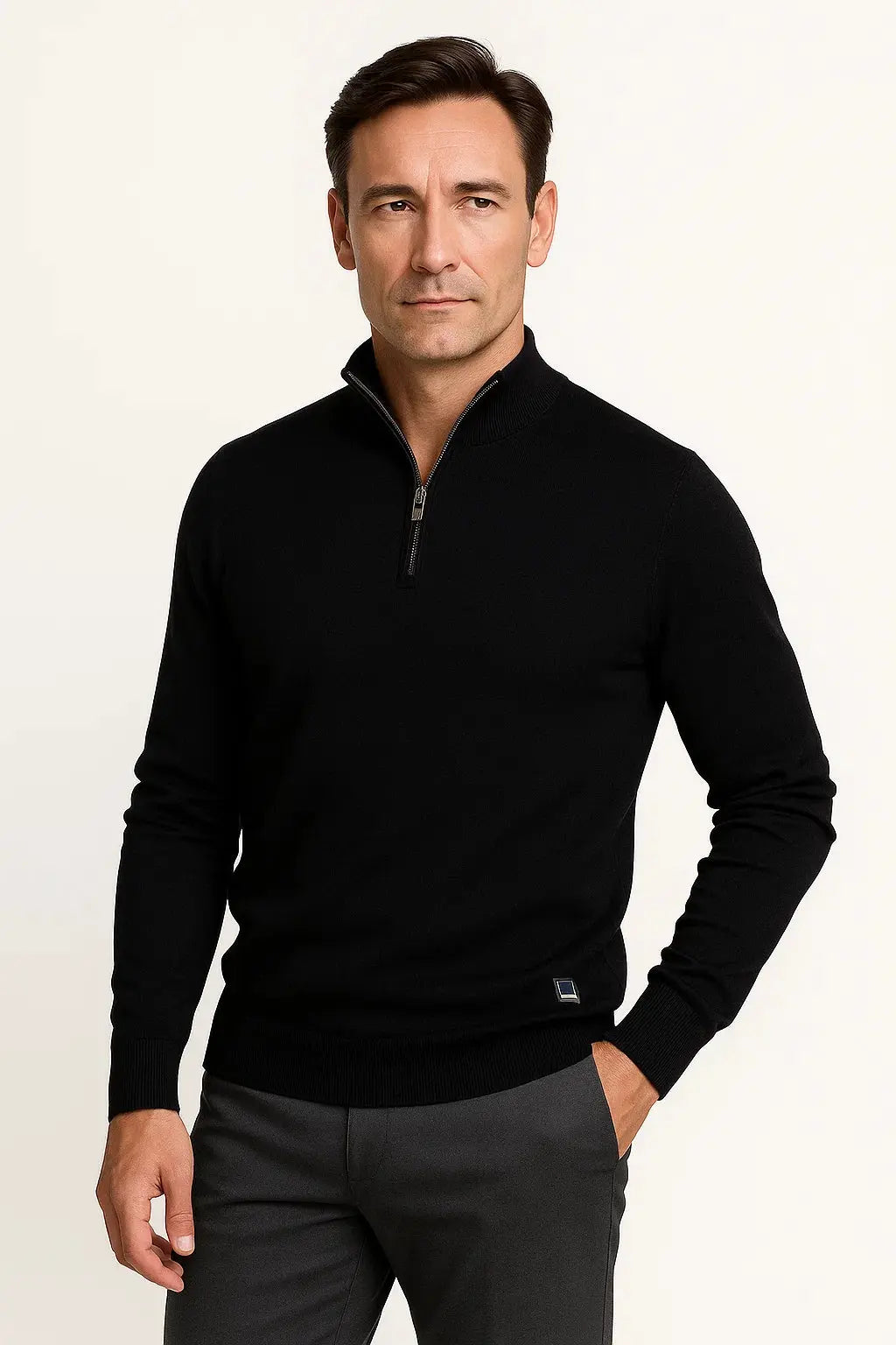 Men's black cotton blend quarter zip jumper