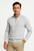 Men's light grey cotton blend quarter zip jumper