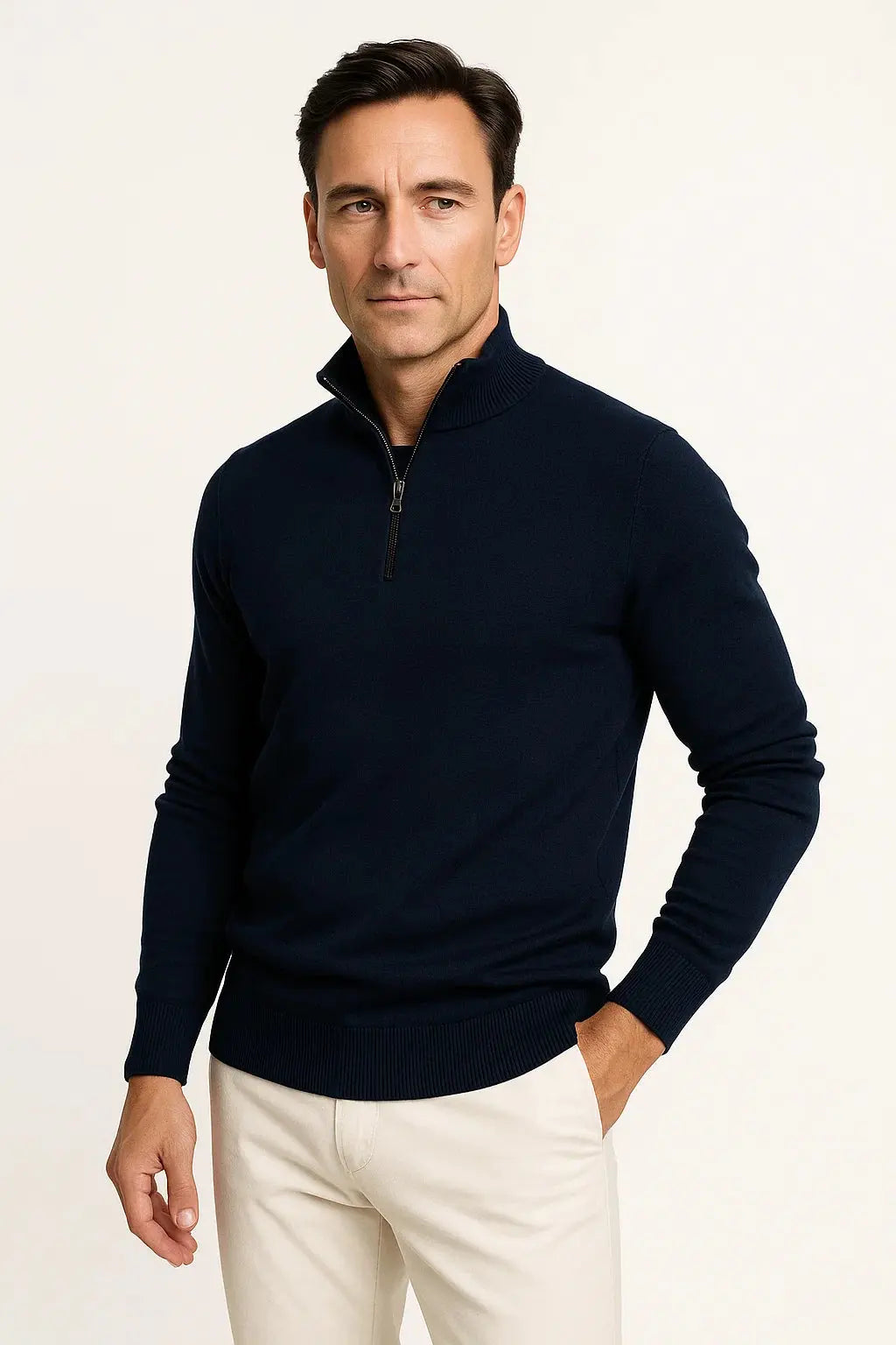 Men's navy cotton blend quarter zip jumper
