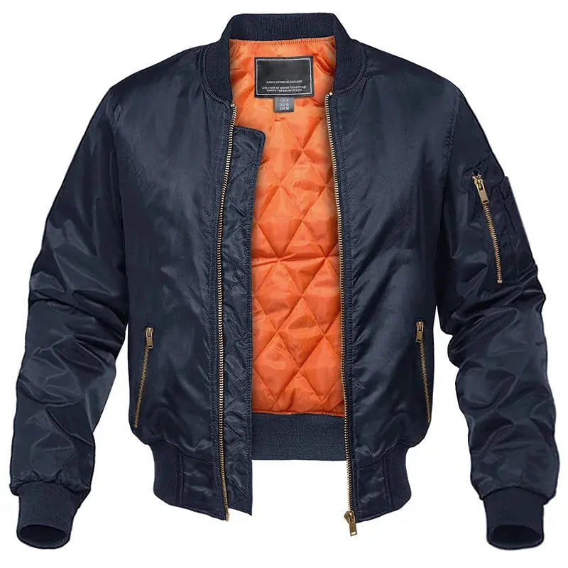 Men's navy bomber jacket with quilted lining