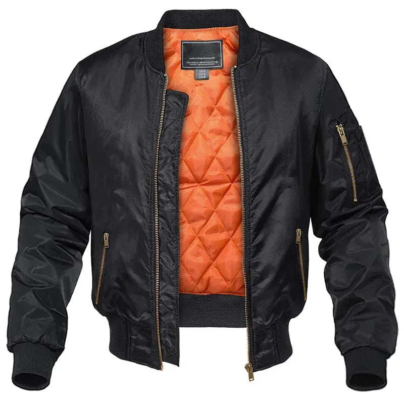 Men's black bomber jacket with quilted lining