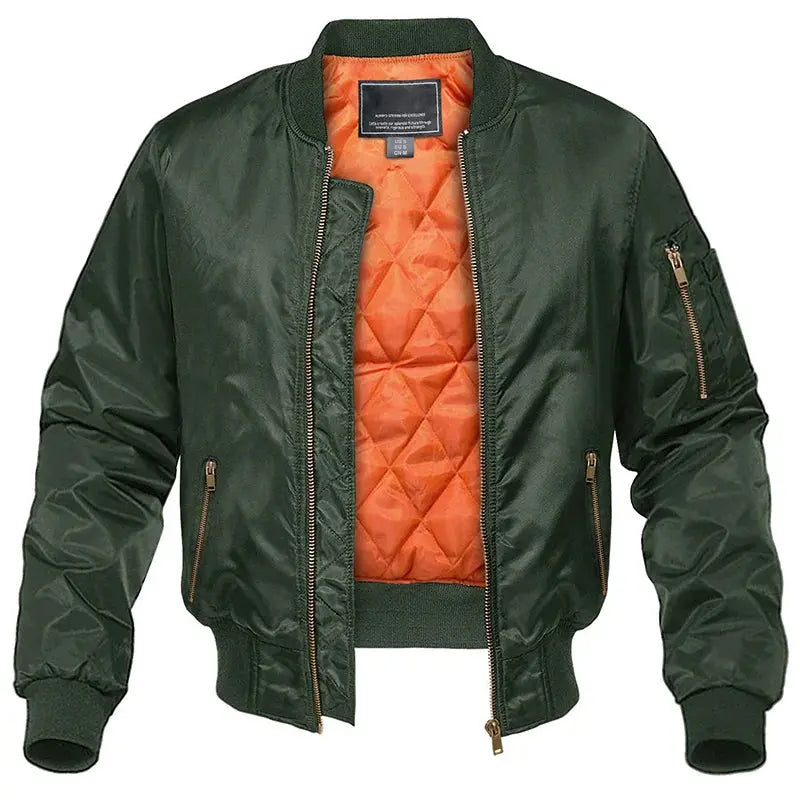 Men's army green bomber jacket with quilted lining