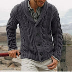 Men's dark grey cable knit shawl collar cardigan
