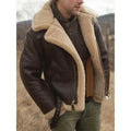 Men's brown PU leather aviator jacket with sherpa lining