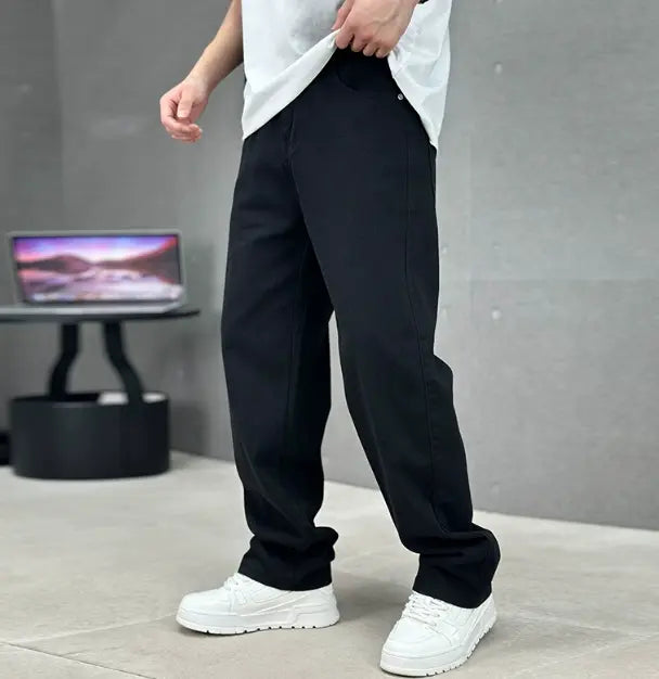 Men's black straight leg cotton jeans