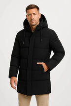 Men's black hooded down puffer jacket
