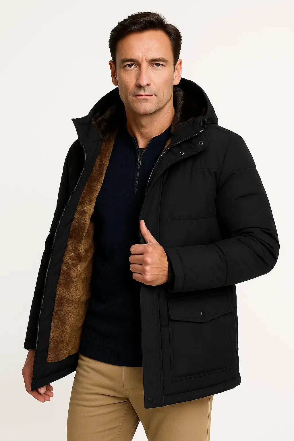 Men's black/brown oversized padded hooded winter jacket