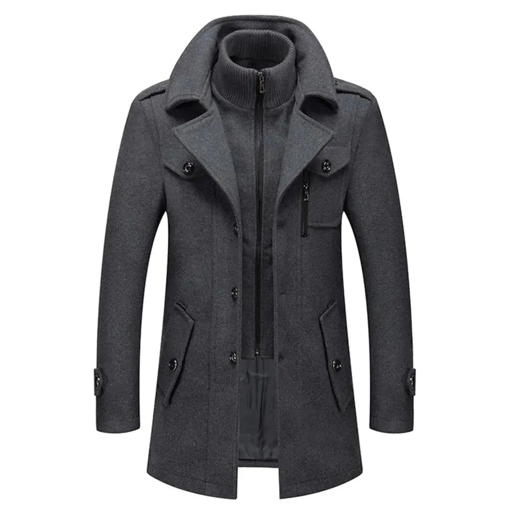 Men's grey two-piece insulated overcoat