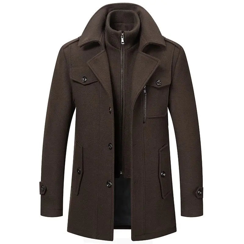 Men's dark brown two-piece insulated overcoat