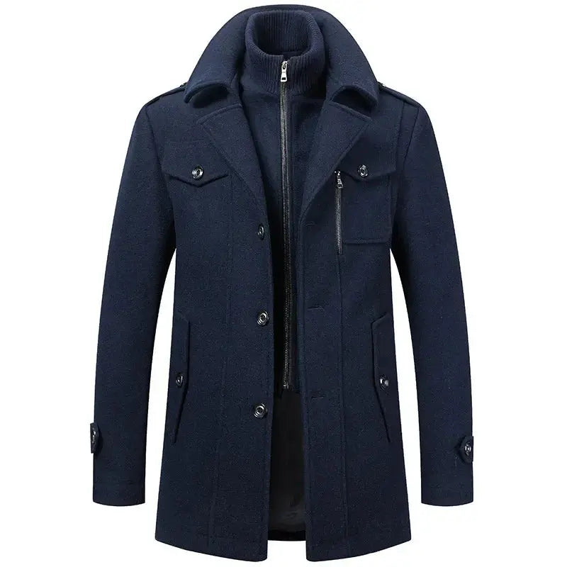 Men's navy two-piece insulated overcoat