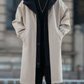 Oversized hooded longline coat, front view