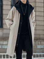 Close-up of hood on oversized longline coat