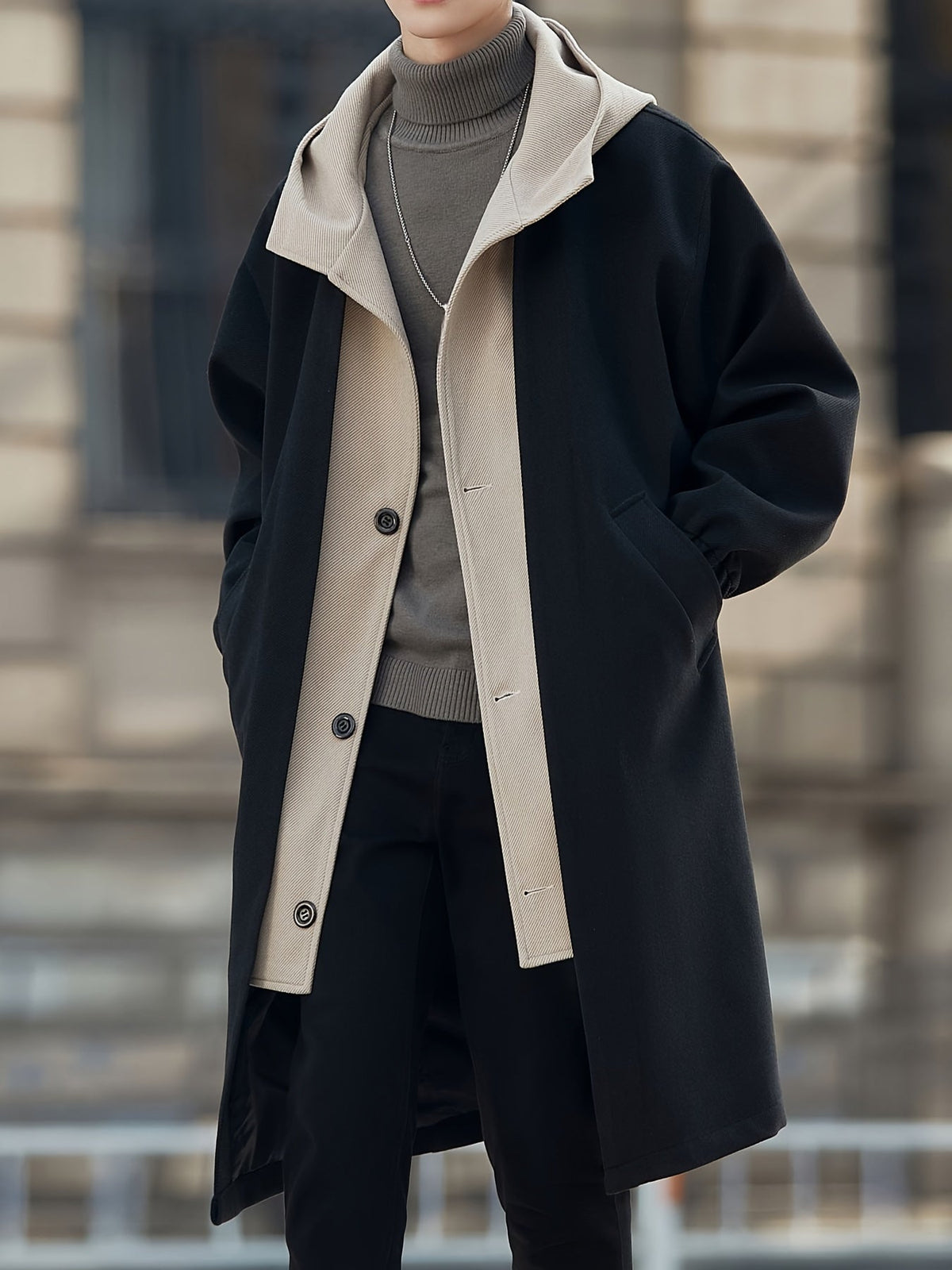 Oversized hooded longline coat, additional product view