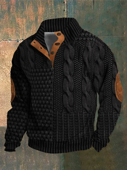 Men's black retro knitted jumper for autumn everyday wear