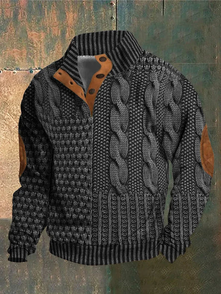 Men's black retro knitted jumper for autumn everyday wear