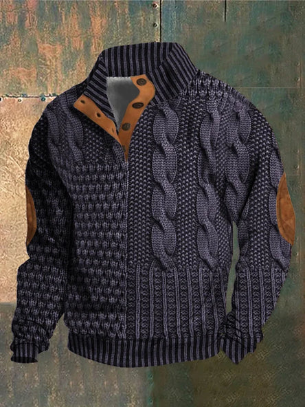 Men's black retro knitted jumper for autumn everyday wear