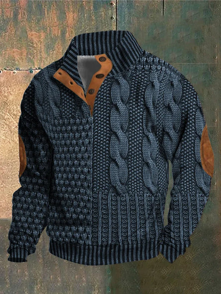 Men's black retro knitted jumper for autumn everyday wear