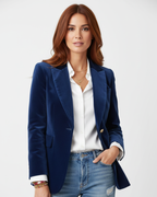 Red velvet blazer for women with gold buttons and a tailored fit