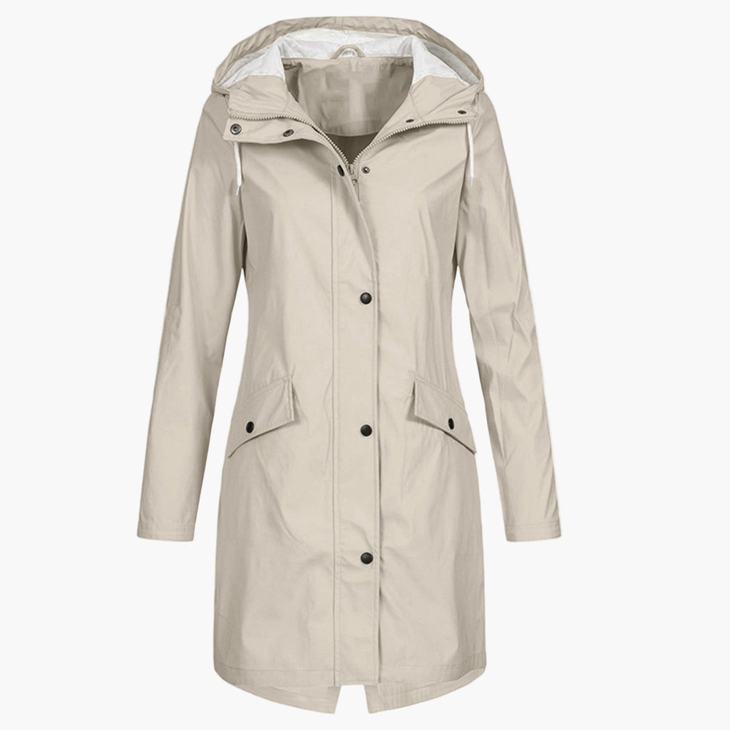 Hooded waterproof raincoat, back view