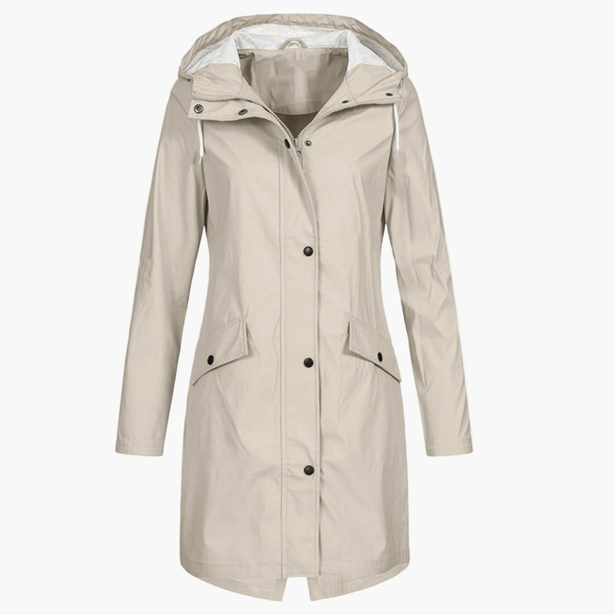 Hooded waterproof raincoat, back view