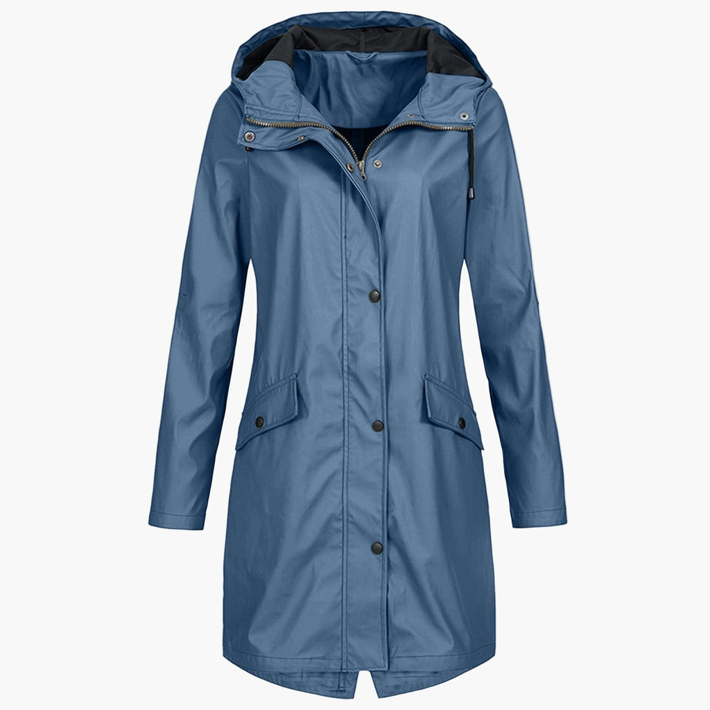 Close-up of pocket detail on waterproof raincoat
