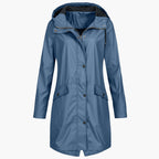 Close-up of pocket detail on waterproof raincoat