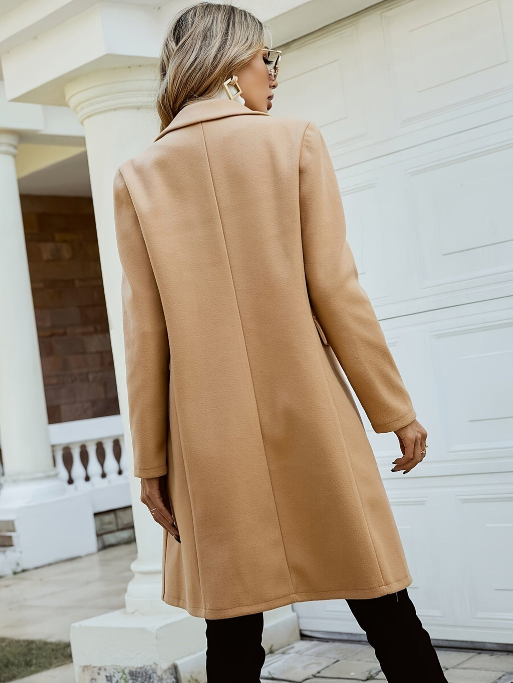 Ginger brown double-breasted mid-length coat with wide lapel