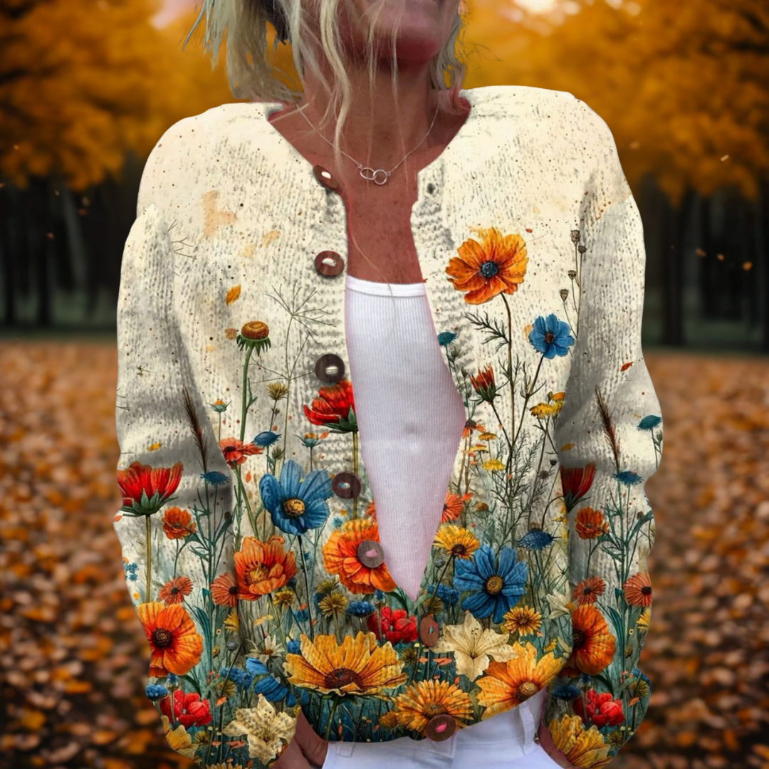 Women's multicolour vintage floral knit cardigan with an open front