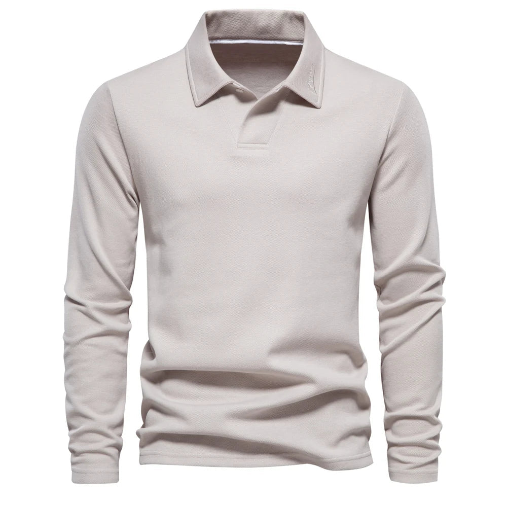 Men's beige crew neck soft knit jumper for autumn layering