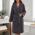 Hooded fleece dressing gown, product still life