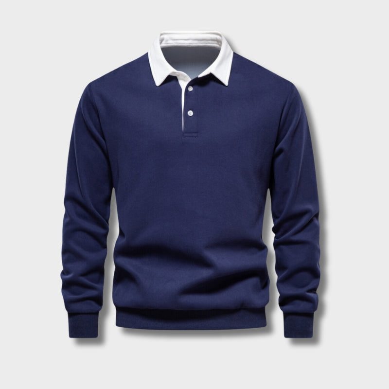 Men's blue long sleeve polo jumper insulated for autumn