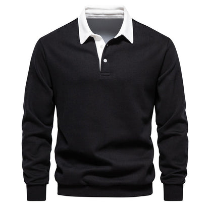 Men's blue long sleeve polo jumper insulated for autumn