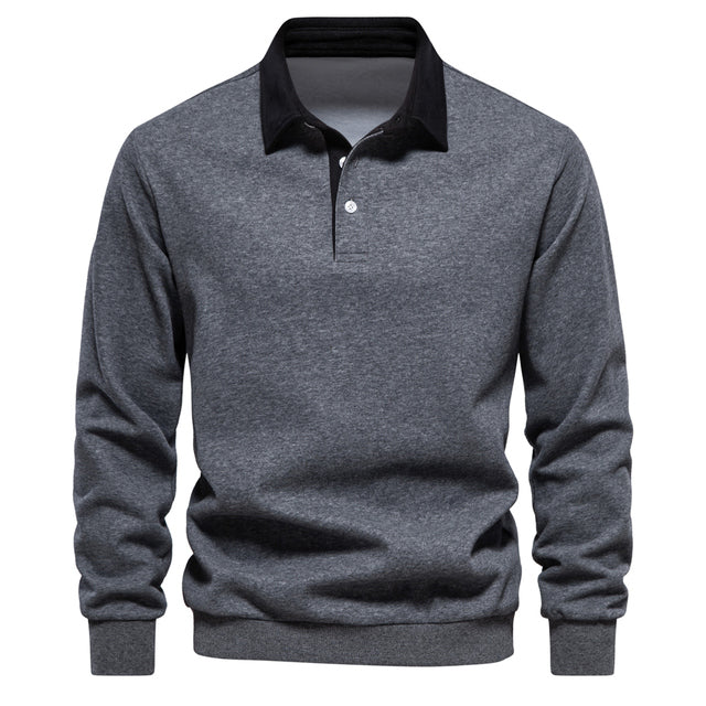 Men's blue long sleeve polo jumper insulated for autumn