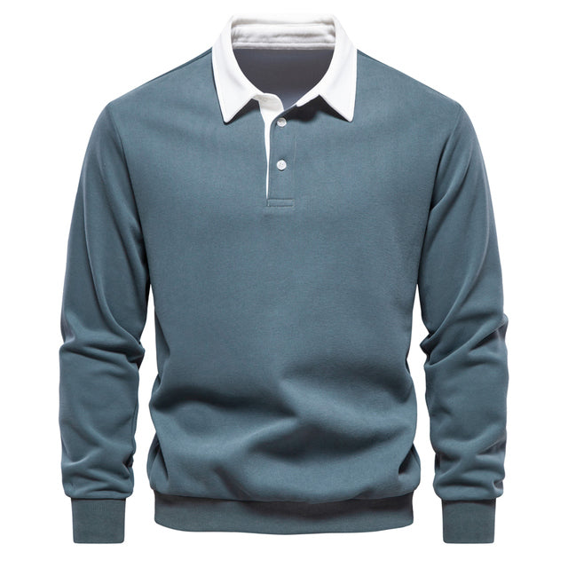 Men's blue long sleeve polo jumper insulated for autumn