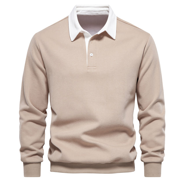 Men's blue long sleeve polo jumper insulated for autumn